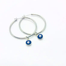 Load image into Gallery viewer, Evil eye hoops
